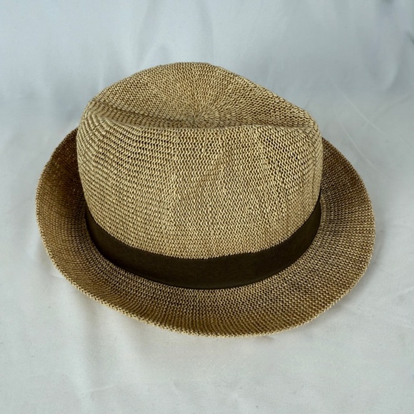 Dorfman Pacific Fedora Hat XL Scala Toyo Poly Lightweight Beige Brown Woven EUC - Picture 4 of 12